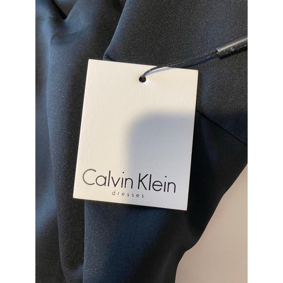 Calvin Klein Black Sheath Dress NWT Studded Choker V-Neck Scuba Knit Sz 8 Party - Picture 3 of 10